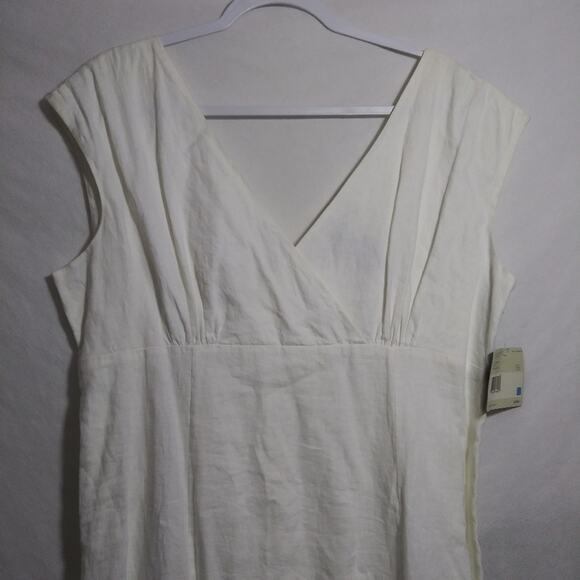 Liz Claiborne White Linen Midi Eyelet Trim Sleeveless Beachy Wedding Dress Sz 16 - Picture 3 of 10